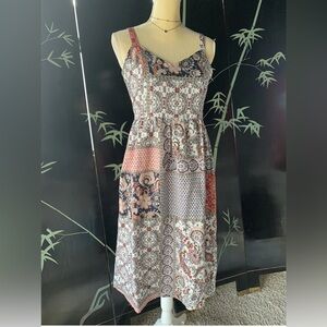 Rachel Zoe Linen Patchwork Sleeveless  Dress 4 Paisley Floral W/ Pockets!